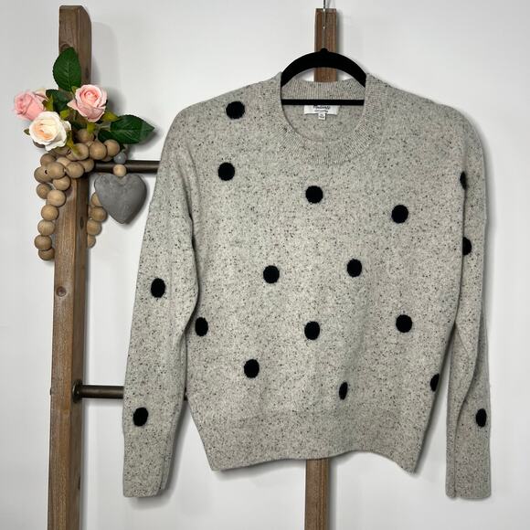 Madewell Long Sleeve Cashmere Gray Black Dots Sweater Size‎ X Small - Picture 2 of 6